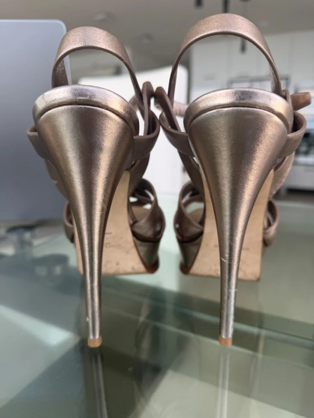 SAINT LAURENT Tribute 135 leather platform sandals 38 rose gold - Picture 8 of 9